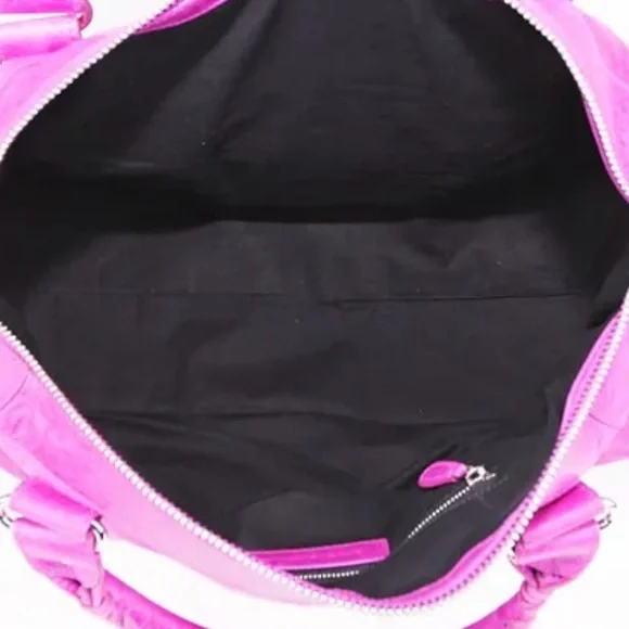 Auth Balenciaga large City Work Giant silver Hardware Magenta Lambskin Bag New - Picture 6 of 15